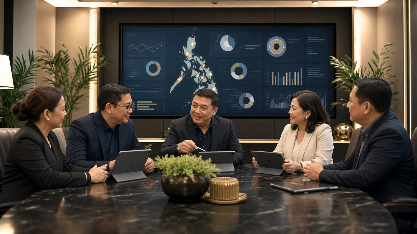 Partner executives reviewing enterprise network performance